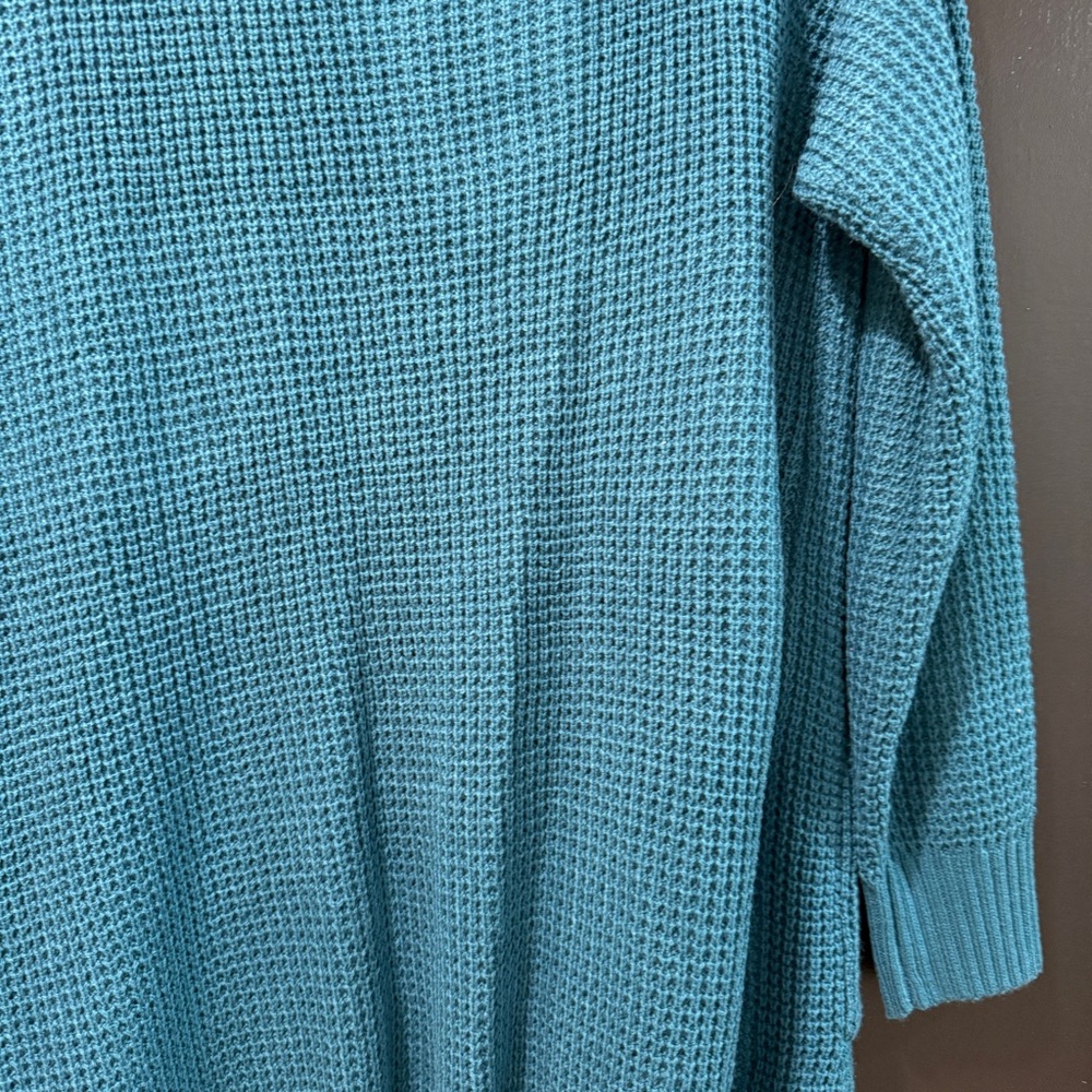 Blue Ribbed Open-Front Cardigan Sweater - Picture 3 of 6